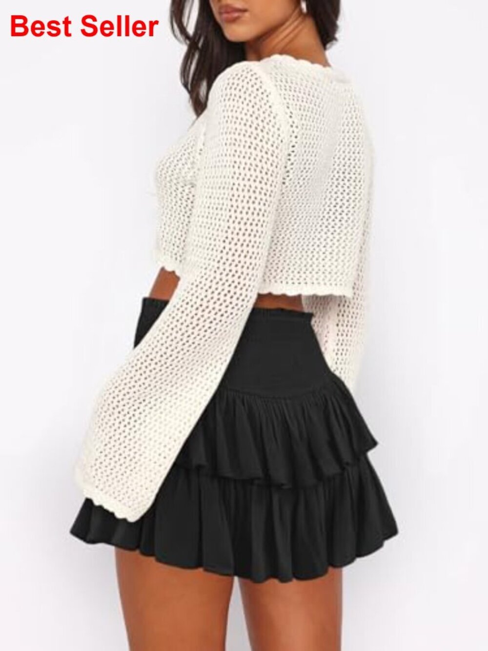 Cotton Silk Ruffle Mini Skort High Waist Athletic Skirt - Picture 2 of 7